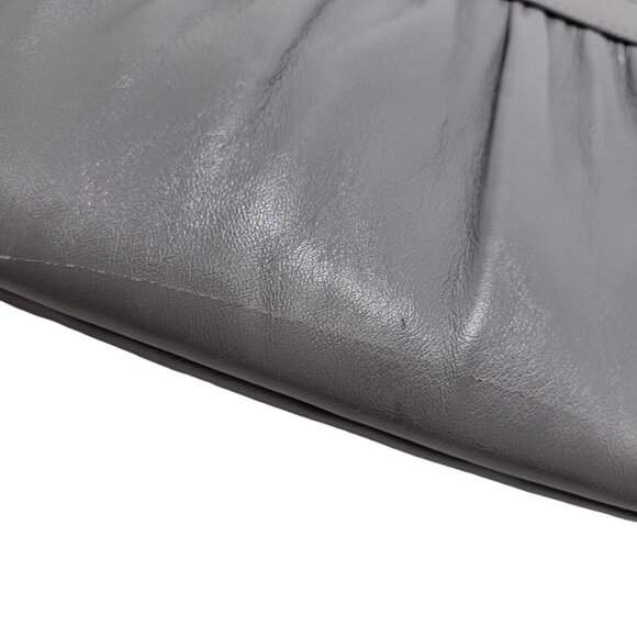 Vintage Gray Faux Leather Clutch Purse With Braided Top & Retractable Strap 10" - Picture 13 of 16